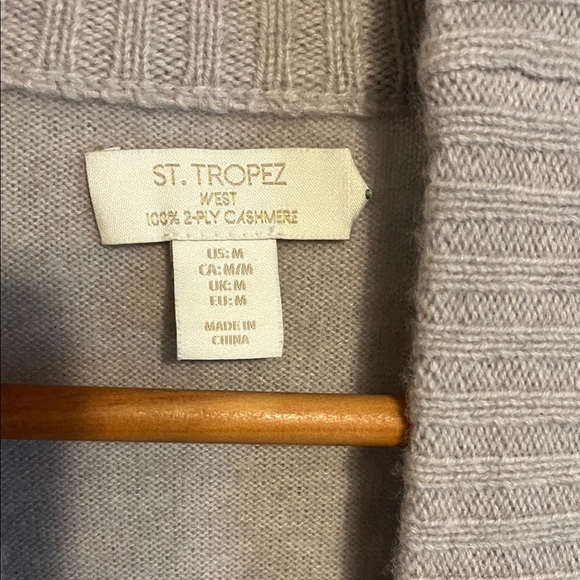 St. Tropez West 100% Cashmere Beige Sleeveless Cardigan Medium - Picture 2 of 6